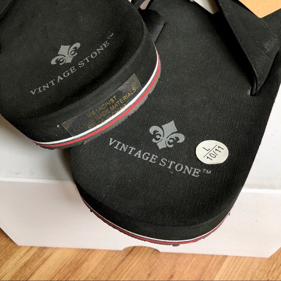 NEW VINTAGE STONE Sandal Flip Flops Black Large 10/11 Men’s - Picture 8 of 16